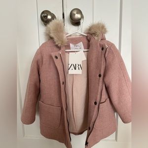 Zara Baby Girls pink coat Size 3/4